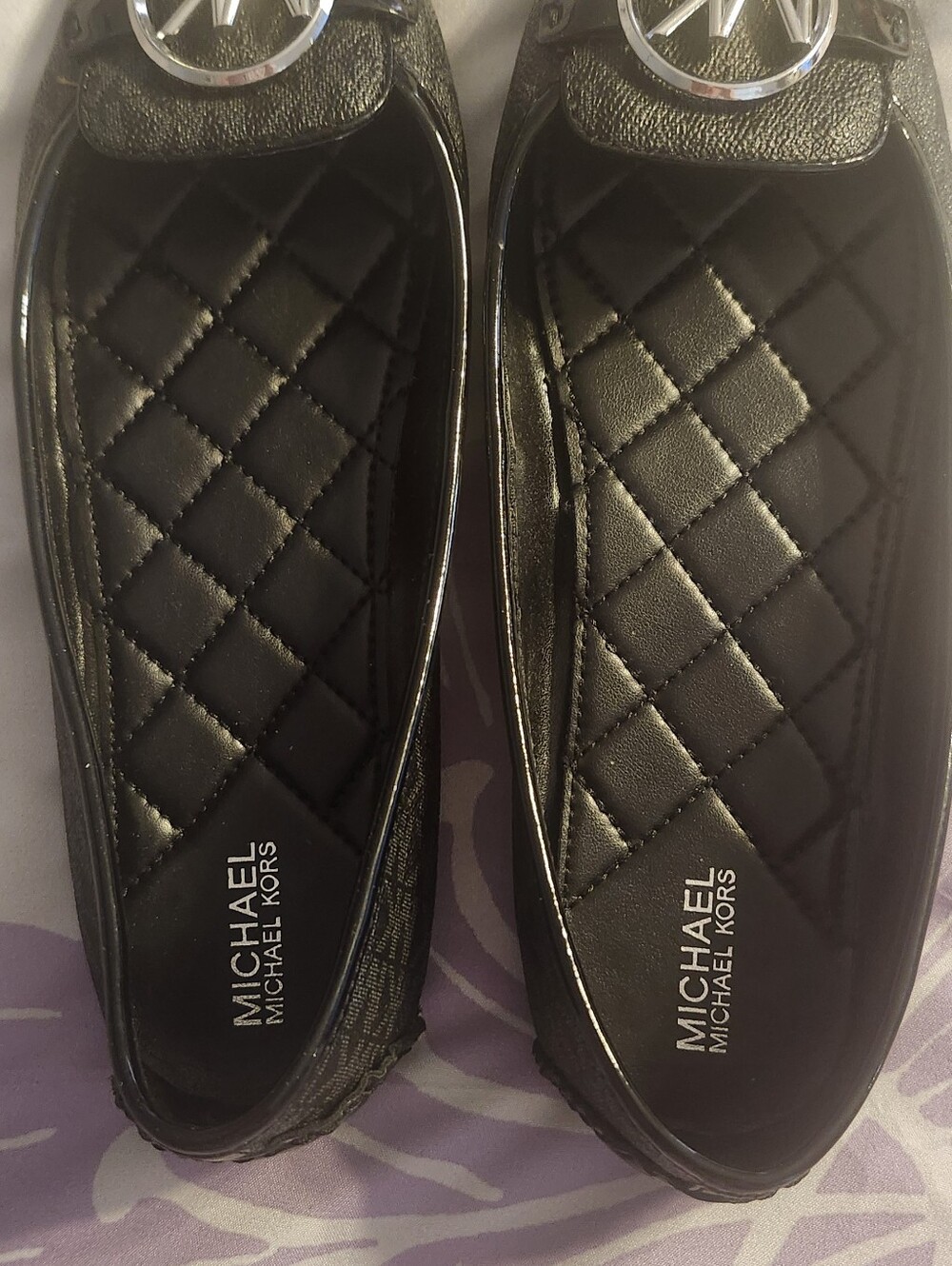Michael Kors Black Quilted Logo Flats with Silver Hardware